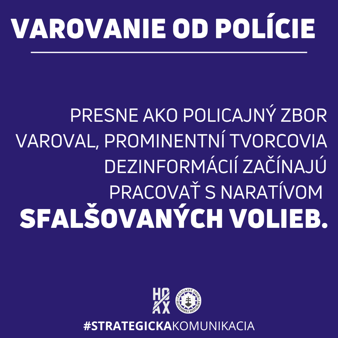 POLÍCIA UPOZORŇUJE NA RASTÚCI DEZINFORMAČNÝ NARATÍV O SFALŠOVANÝCH VOĽBÁCH